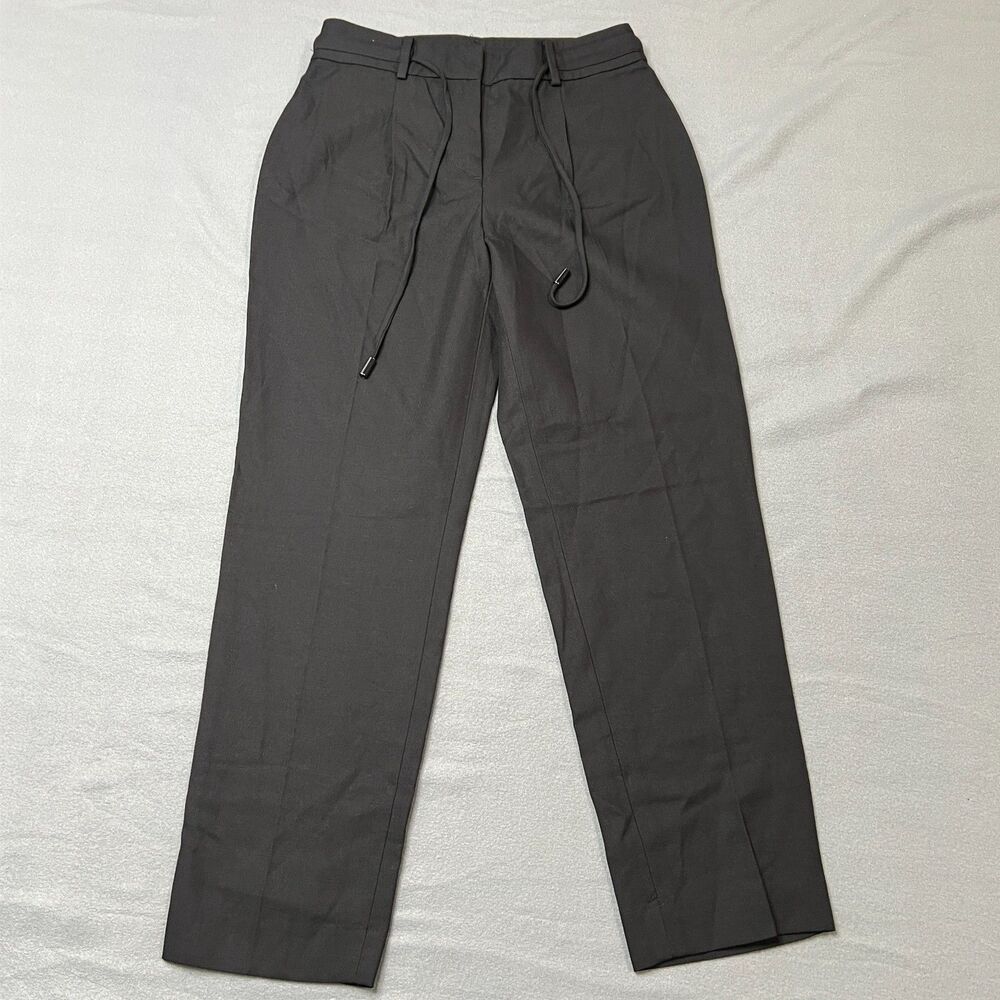 Talbots Pants Women's 2 Black Cotton Blend Pleated Straight Leg Drawstring Waist